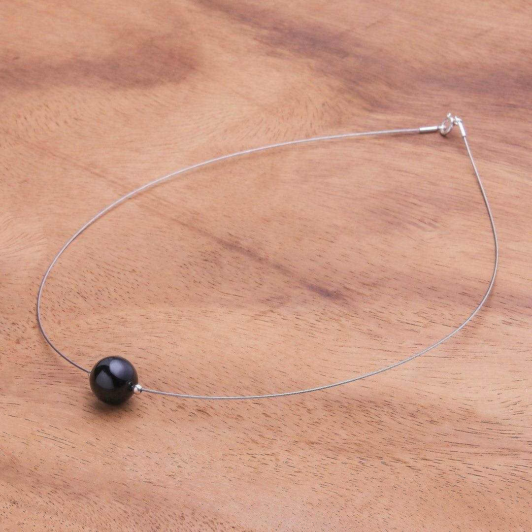 Black Agate Modern Pendant Necklace from Thailand - Modern Mood