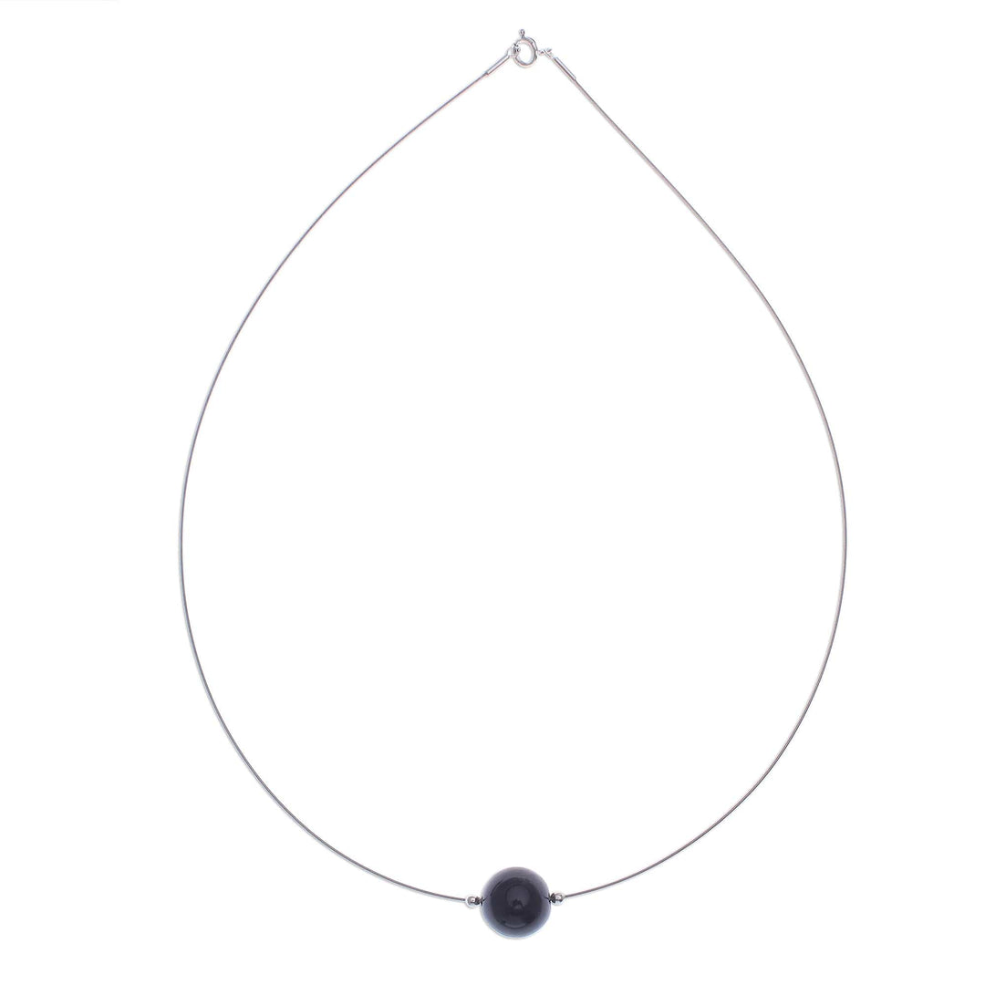 Black Agate Modern Pendant Necklace from Thailand - Modern Mood