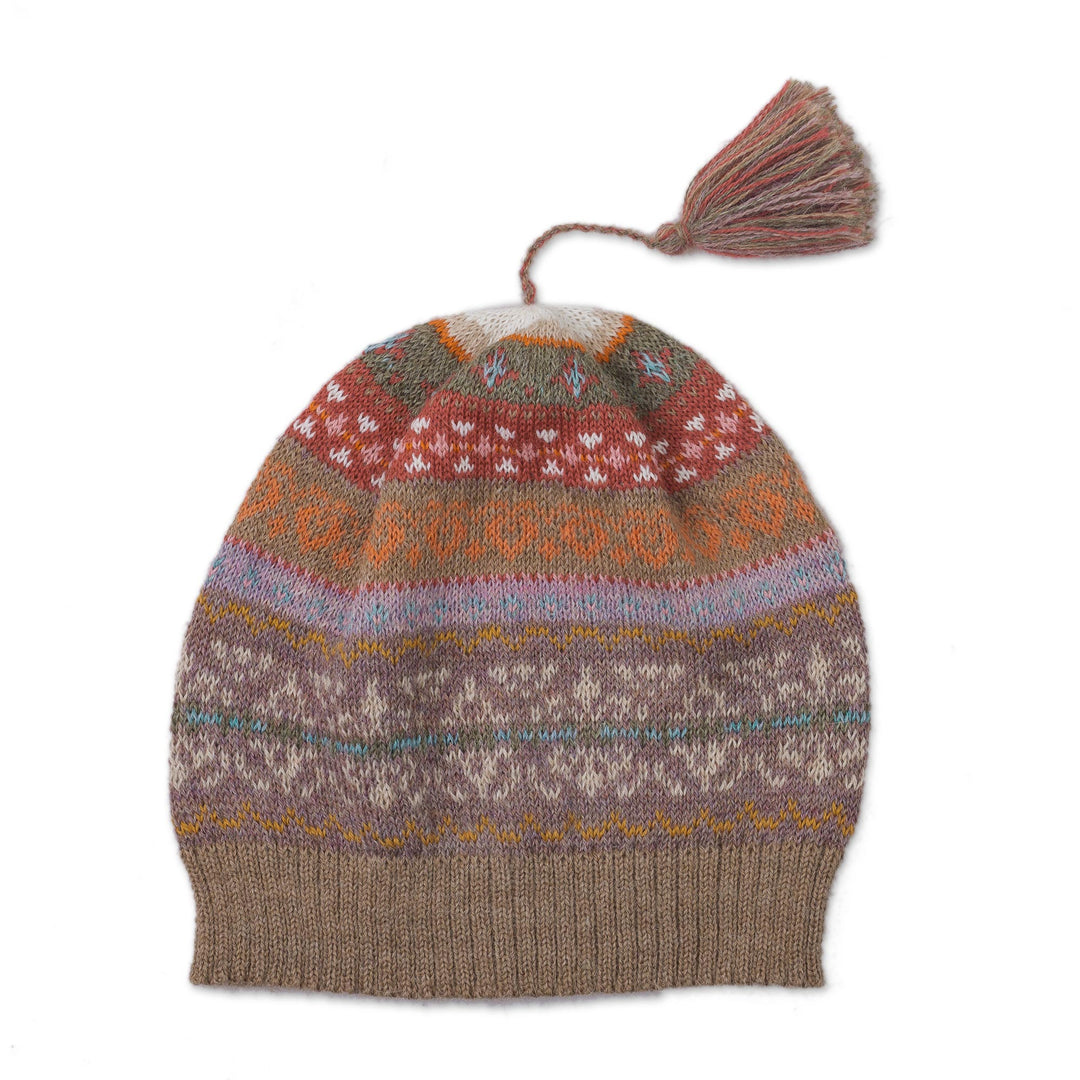 Earth-Tone 100% Alpaca Knit Hat from Peru - Inca Earth