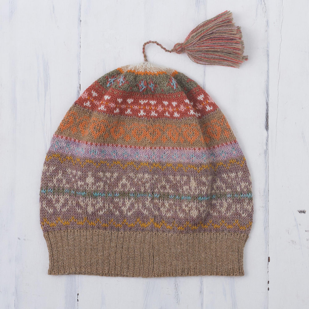 Earth-Tone 100% Alpaca Knit Hat from Peru - Inca Earth