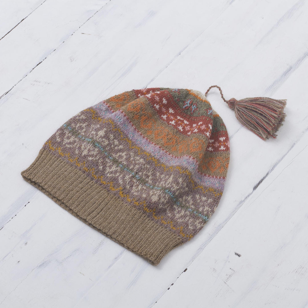 Earth-Tone 100% Alpaca Knit Hat from Peru - Inca Earth