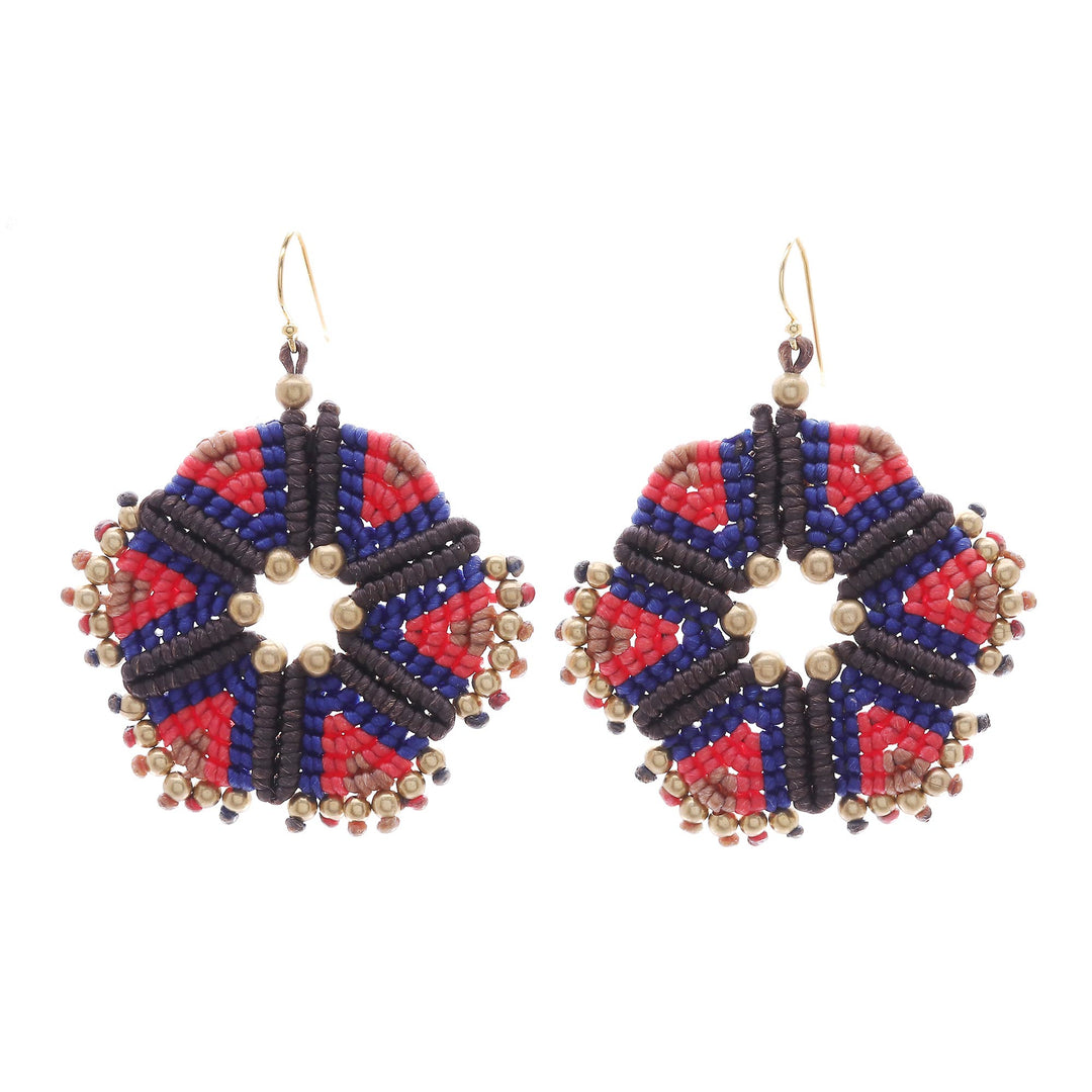 Round Colorful Hand-Knotted Dangle Earrings from Thailand - Fantastic Delight