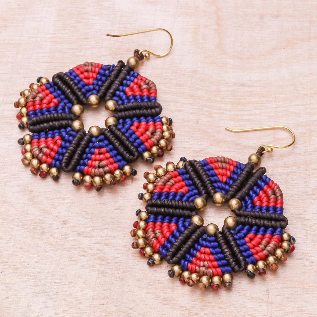 Round Colorful Hand-Knotted Dangle Earrings from Thailand - Fantastic Delight