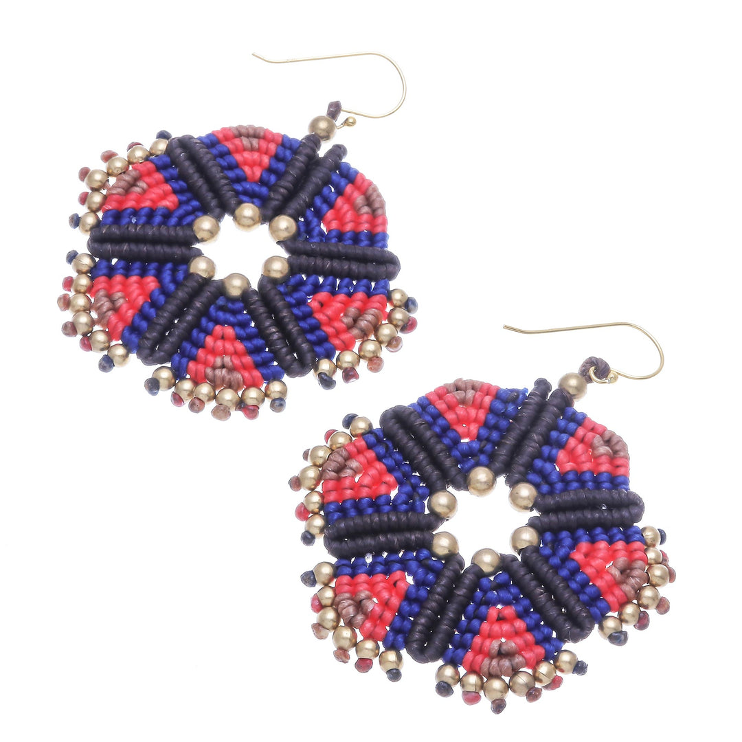 Round Colorful Hand-Knotted Dangle Earrings from Thailand - Fantastic Delight