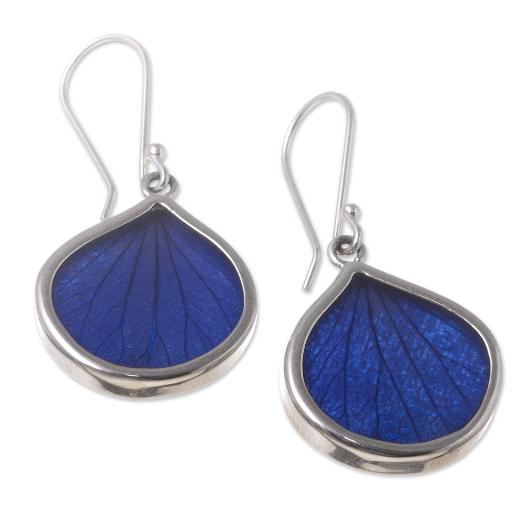 Andean Handmade Sterling Silver Blue Leaf Earrings - Blue Hydrangea