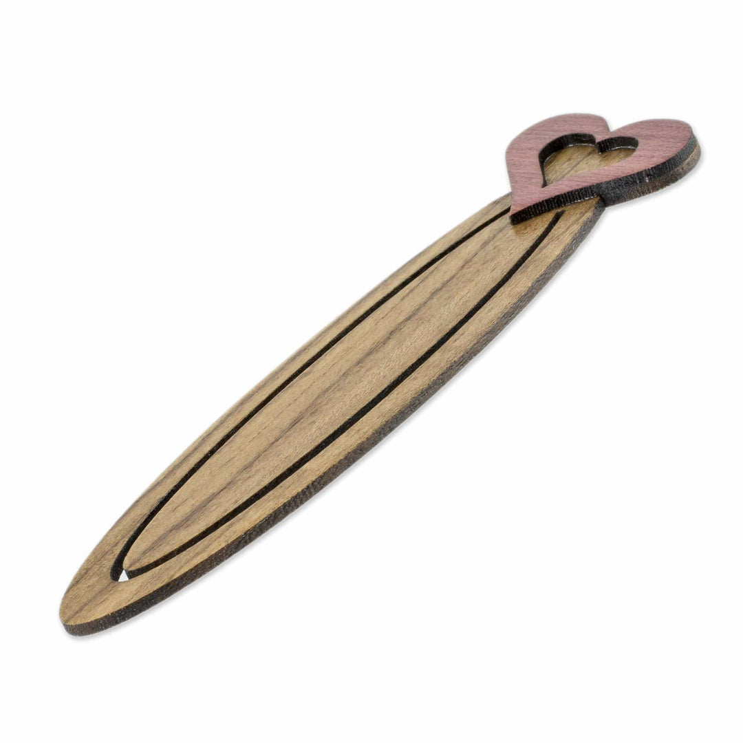 Handcrafted Recycled Teak Heart Theme Bookmark - Book Lovers
