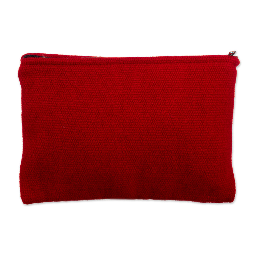 Hand Embroidered Wine Red Wool Cosmetic Bag - Highland Wine