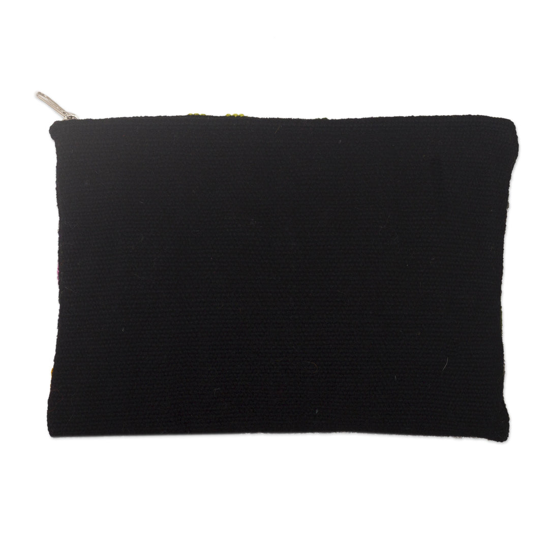 Llama Motif Black Wool Cosmetic Bag from Peru - Llama Glam in Grey