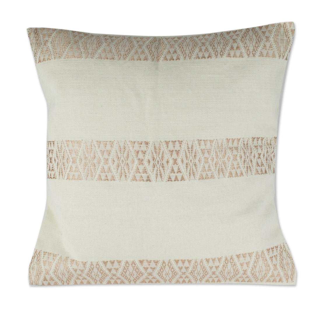 Ecru Hand Woven Cotton Cushion Cover - Mountains and Valleys in Ecru