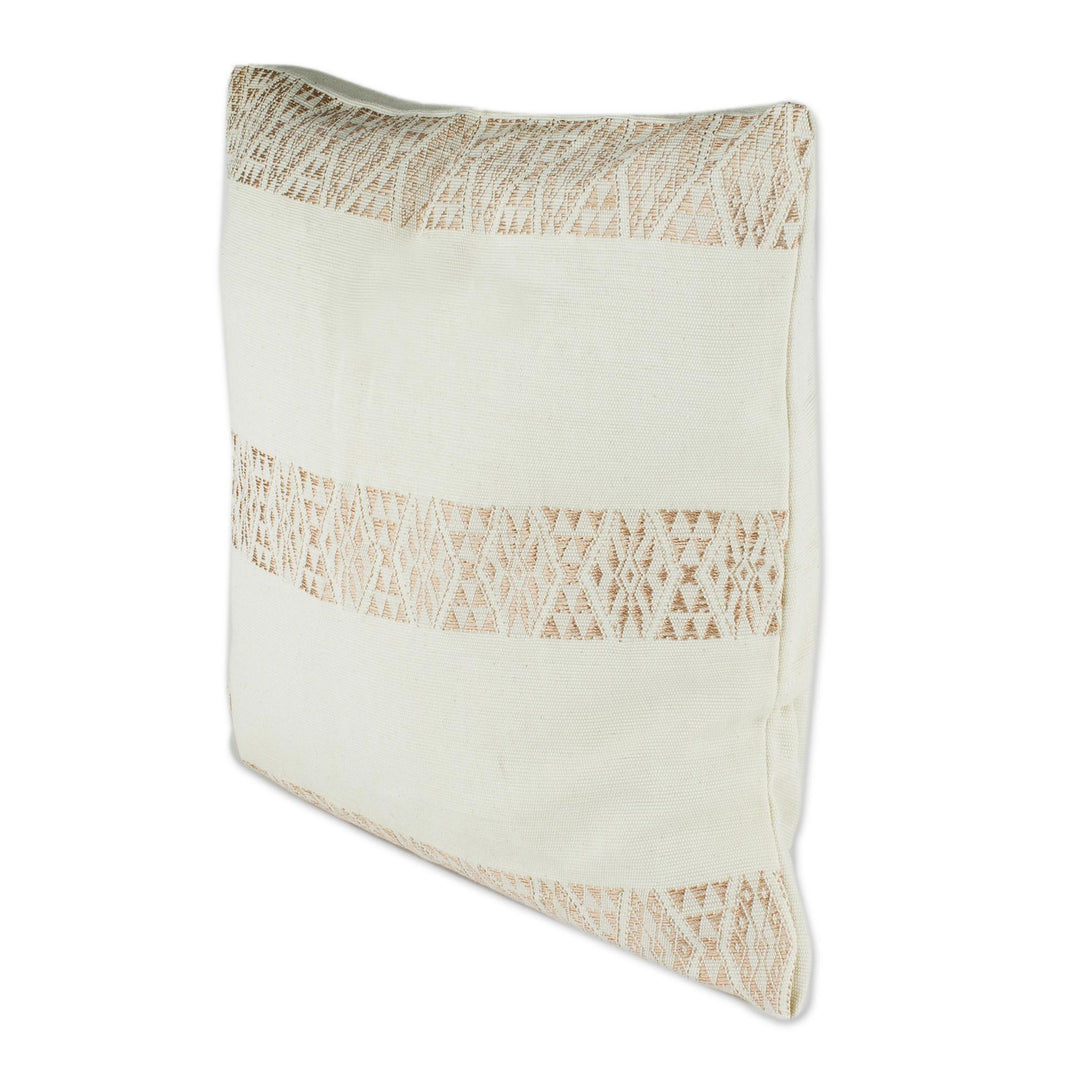 Ecru Hand Woven Cotton Cushion Cover - Mountains and Valleys in Ecru