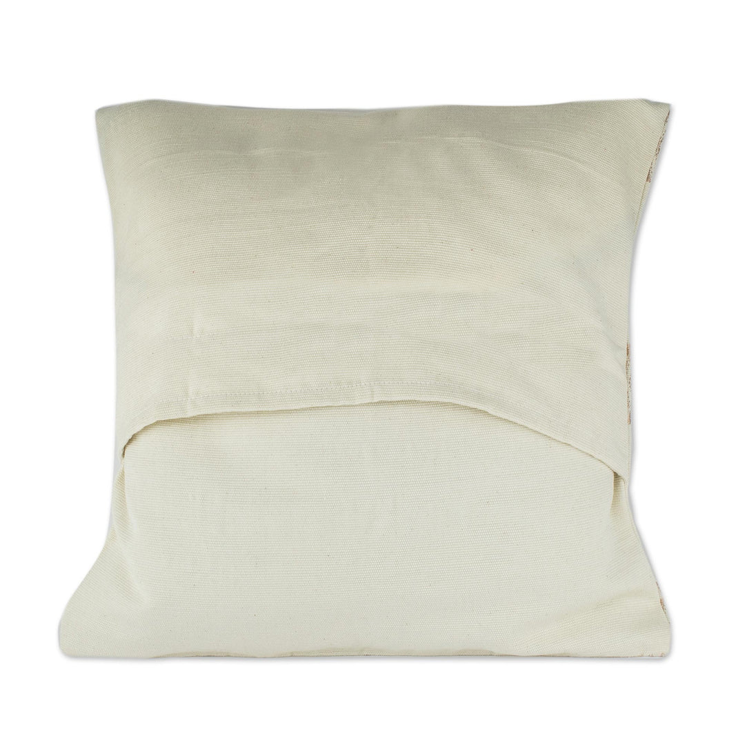 Ecru Hand Woven Cotton Cushion Cover - Mountains and Valleys in Ecru