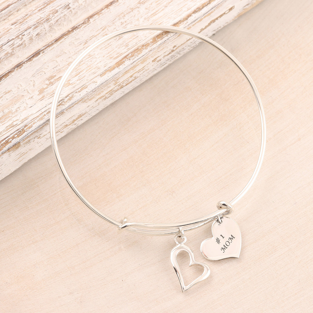 Number One Mom Sterling Silver Bangle Bracelet - Number One Mom