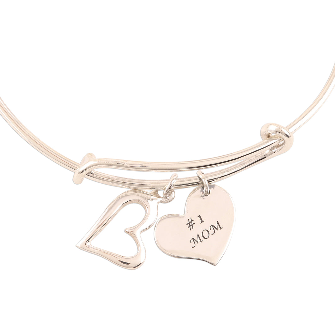 Number One Mom Sterling Silver Bangle Bracelet - Number One Mom