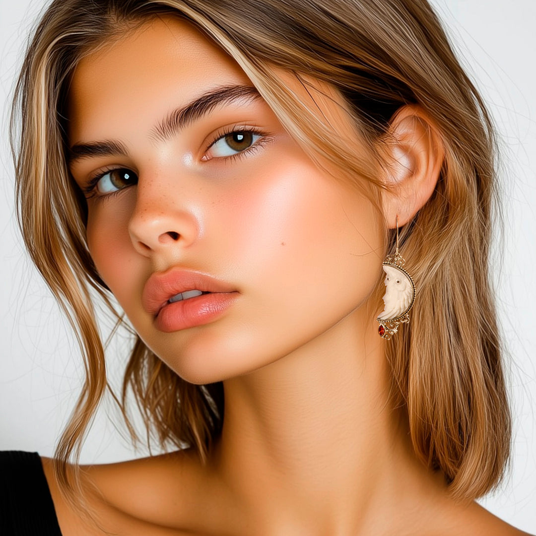 Garnet Owl Themed Dangle Earrings - Owl Protector