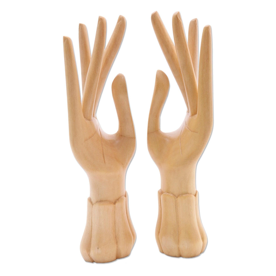 2 Artisan Carved Hand Sculptures Designed to Hold Jewelry - Graceful Gesture