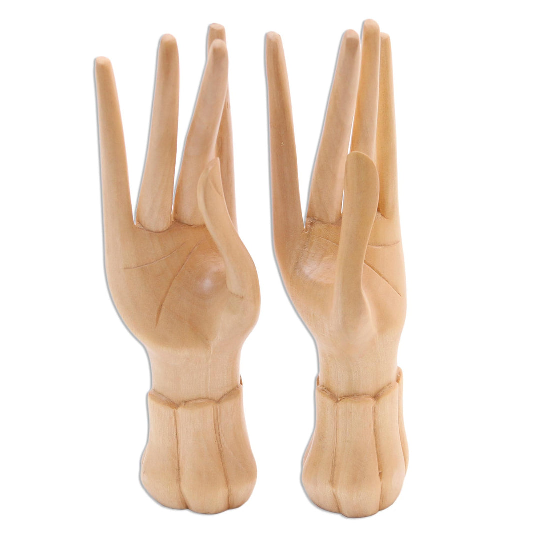 2 Artisan Carved Hand Sculptures Designed to Hold Jewelry - Graceful Gesture