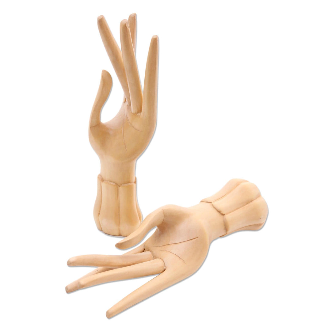 2 Artisan Carved Hand Sculptures Designed to Hold Jewelry - Graceful Gesture