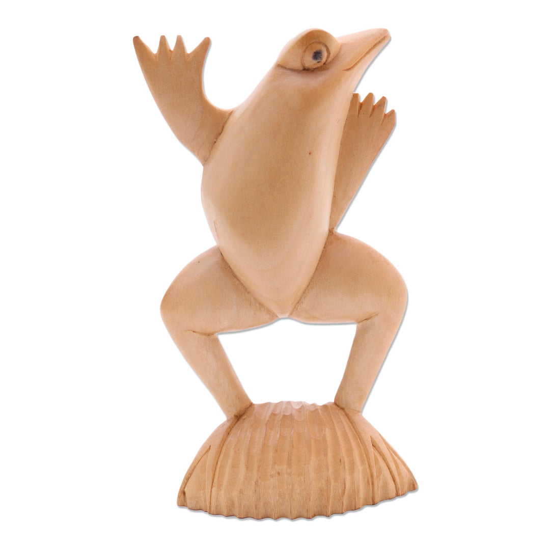Artisan Crafted Wood Frog Statuette from Bali - Flamboyant Frog