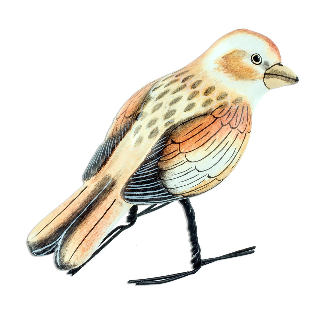 Guatemala Handcrafted Ceramic Snow Bunting Bird Figurine - Snow Bunting