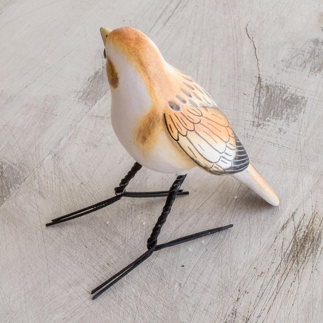 Guatemala Handcrafted Ceramic Snow Bunting Bird Figurine - Snow Bunting
