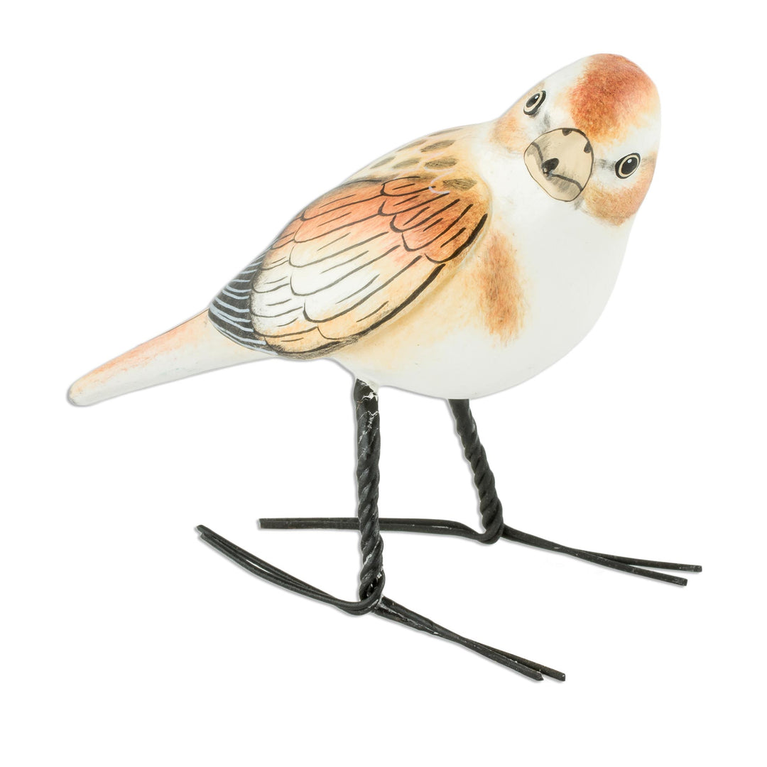 Guatemala Handcrafted Ceramic Snow Bunting Bird Figurine - Snow Bunting