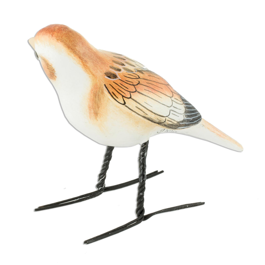 Guatemala Handcrafted Ceramic Snow Bunting Bird Figurine - Snow Bunting