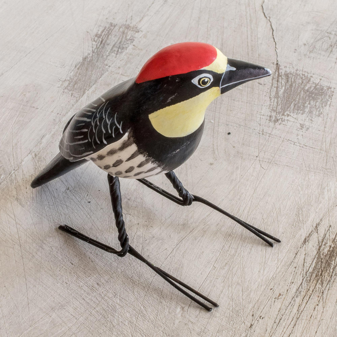 Guatemala Handcrafted Ceramic Acorn Woodpecker Figurine - Acorn Woodpecker