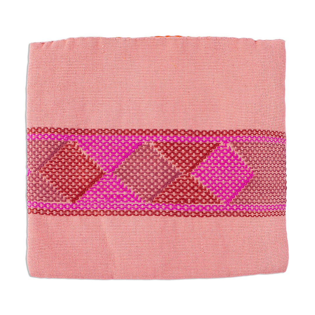 Handwoven Pink Cotton Tortilla Warmer from Mexico - Pink Maya Dawn