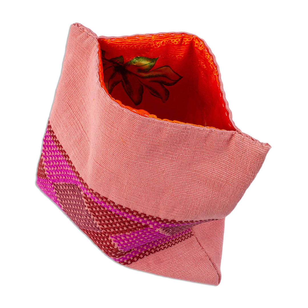 Handwoven Pink Cotton Tortilla Warmer from Mexico - Pink Maya Dawn