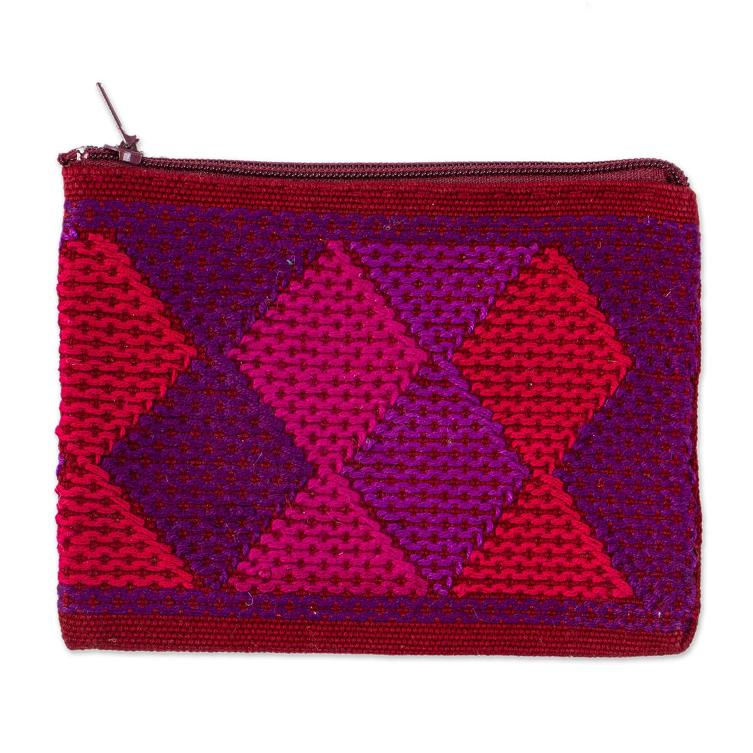 Handwoven Red and Purple Cotton Coin Purse from Mexico - Berry Diamonds