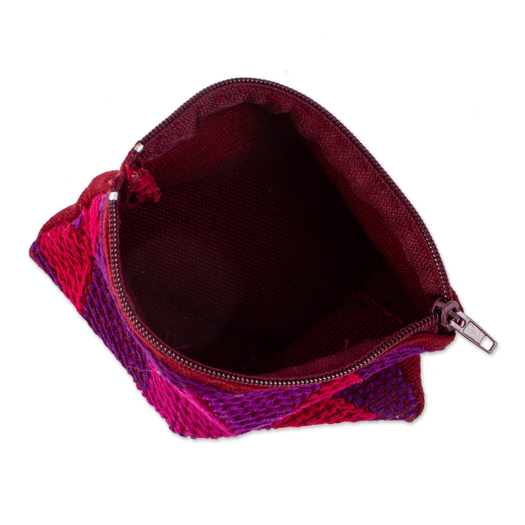 Handwoven Red and Purple Cotton Coin Purse from Mexico - Berry Diamonds