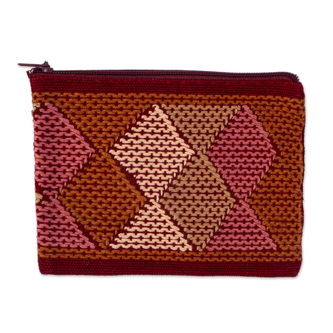 Handwoven Beige and Brown Cotton Coin Purse from Mexico - Dusty Rose Diamonds