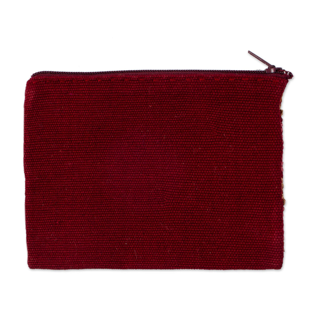 Handwoven Beige and Brown Cotton Coin Purse from Mexico - Dusty Rose Diamonds