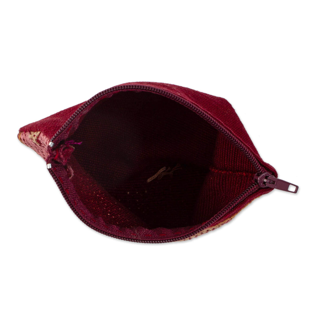 Handwoven Beige and Brown Cotton Coin Purse from Mexico - Dusty Rose Diamonds