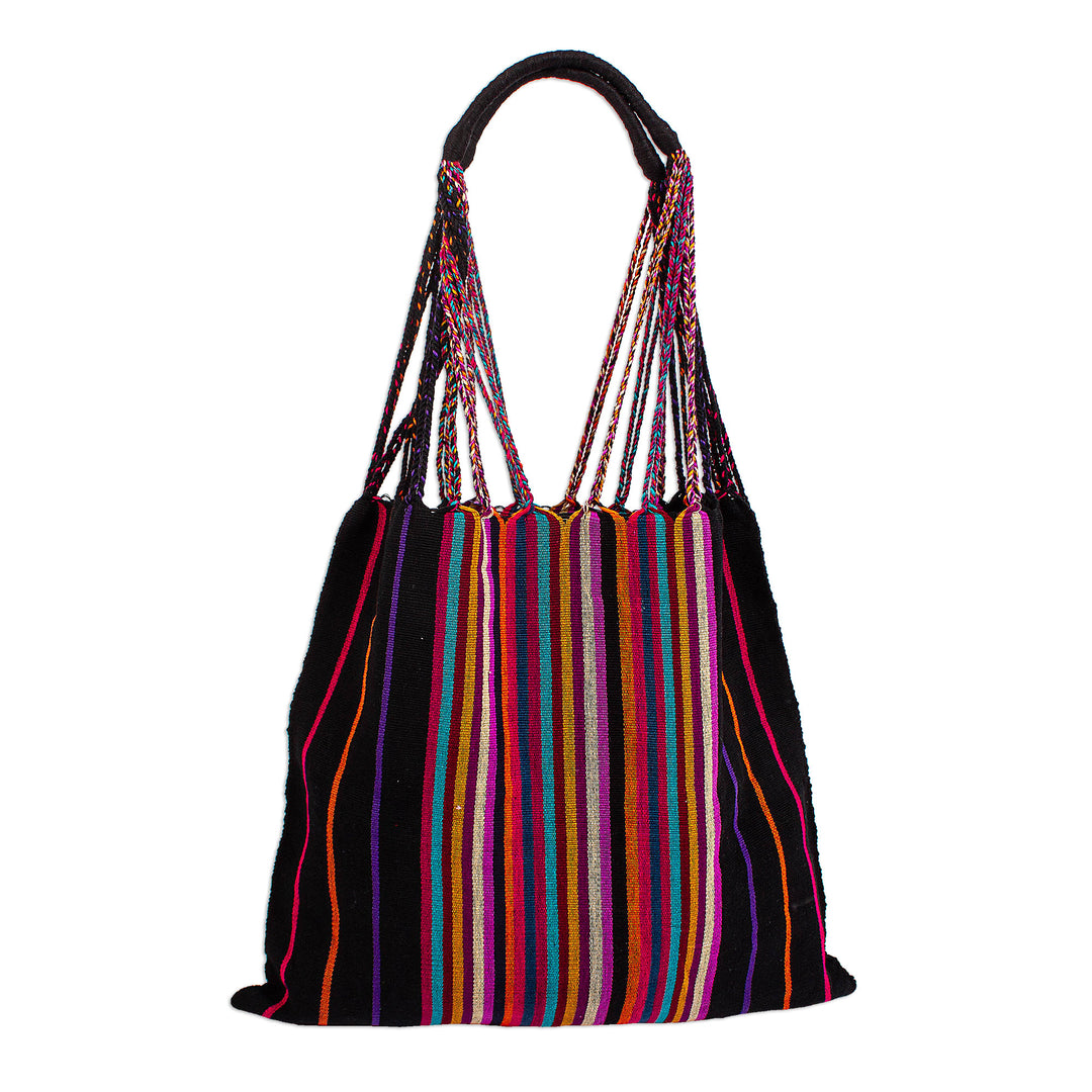 Poppy-Themed Embroidered Handwoven 100% Cotton Shoulder Bag - Night Poppies