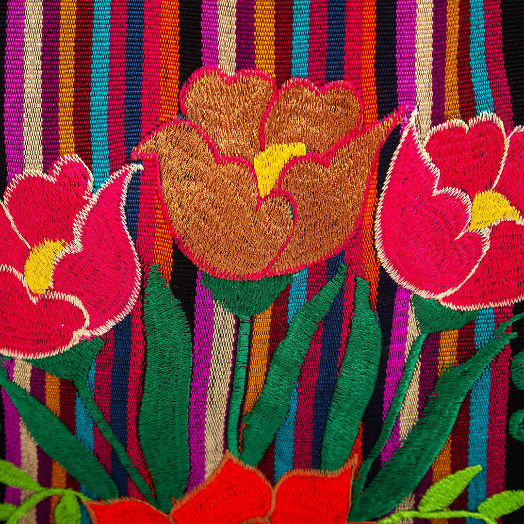 Poppy-Themed Embroidered Handwoven 100% Cotton Shoulder Bag - Night Poppies
