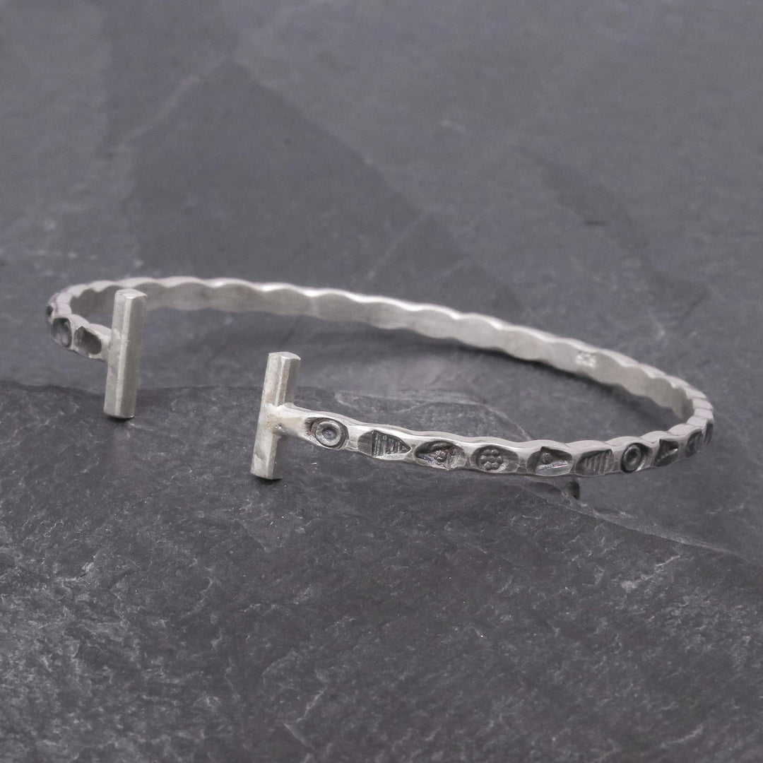 Slender Stamped Sterling Silver Cuff Bracelet - Karen Flavor