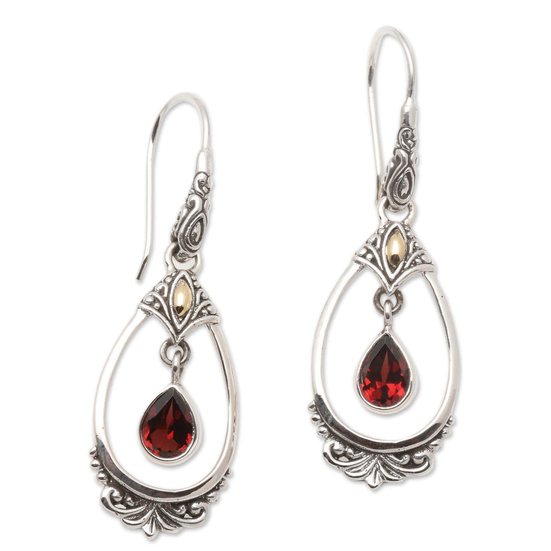 Sterling Silver Garnet Earrings with Gold Accents - Victoriana
