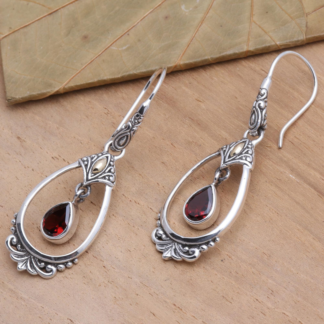 Sterling Silver Garnet Earrings with Gold Accents - Victoriana