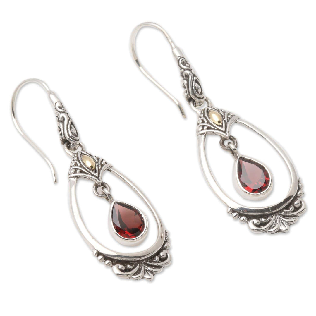 Sterling Silver Garnet Earrings with Gold Accents - Victoriana