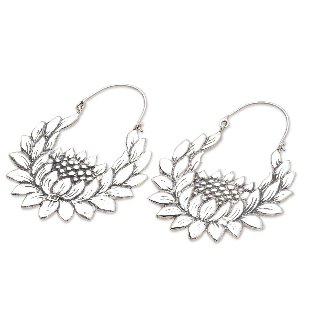 Sterling Silver Lotus Flower Hoop Earrings - Lovely Lotus
