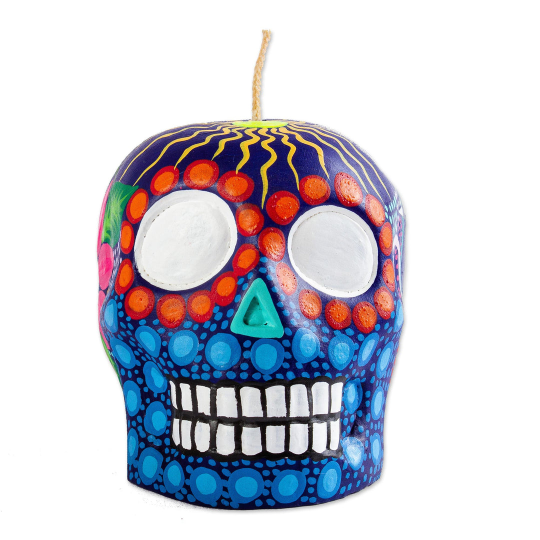 Hand Painted Mexican Day of the Dead Purple Skull Candle - Colorful Purple Skull