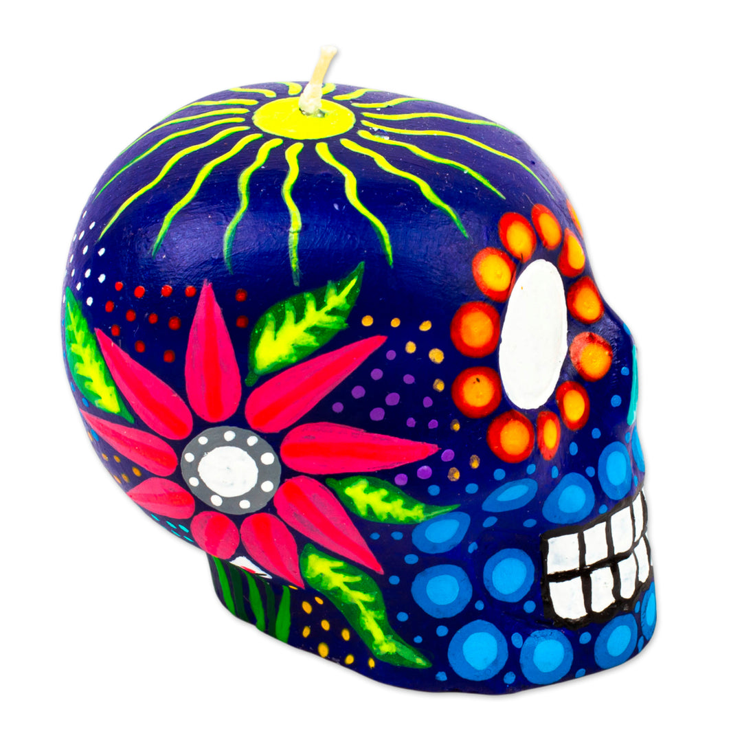 Hand Painted Mexican Day of the Dead Purple Skull Candle - Colorful Purple Skull