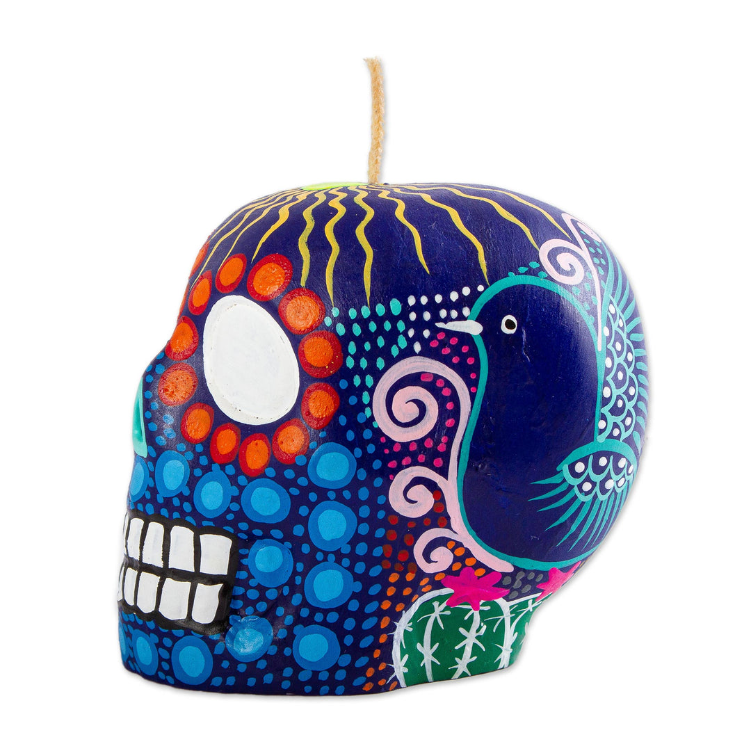 Hand Painted Mexican Day of the Dead Purple Skull Candle - Colorful Purple Skull
