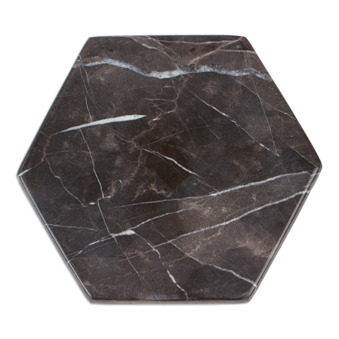 Black Marble Cheese or Chopping Board from Mexico - Hexagon in Black