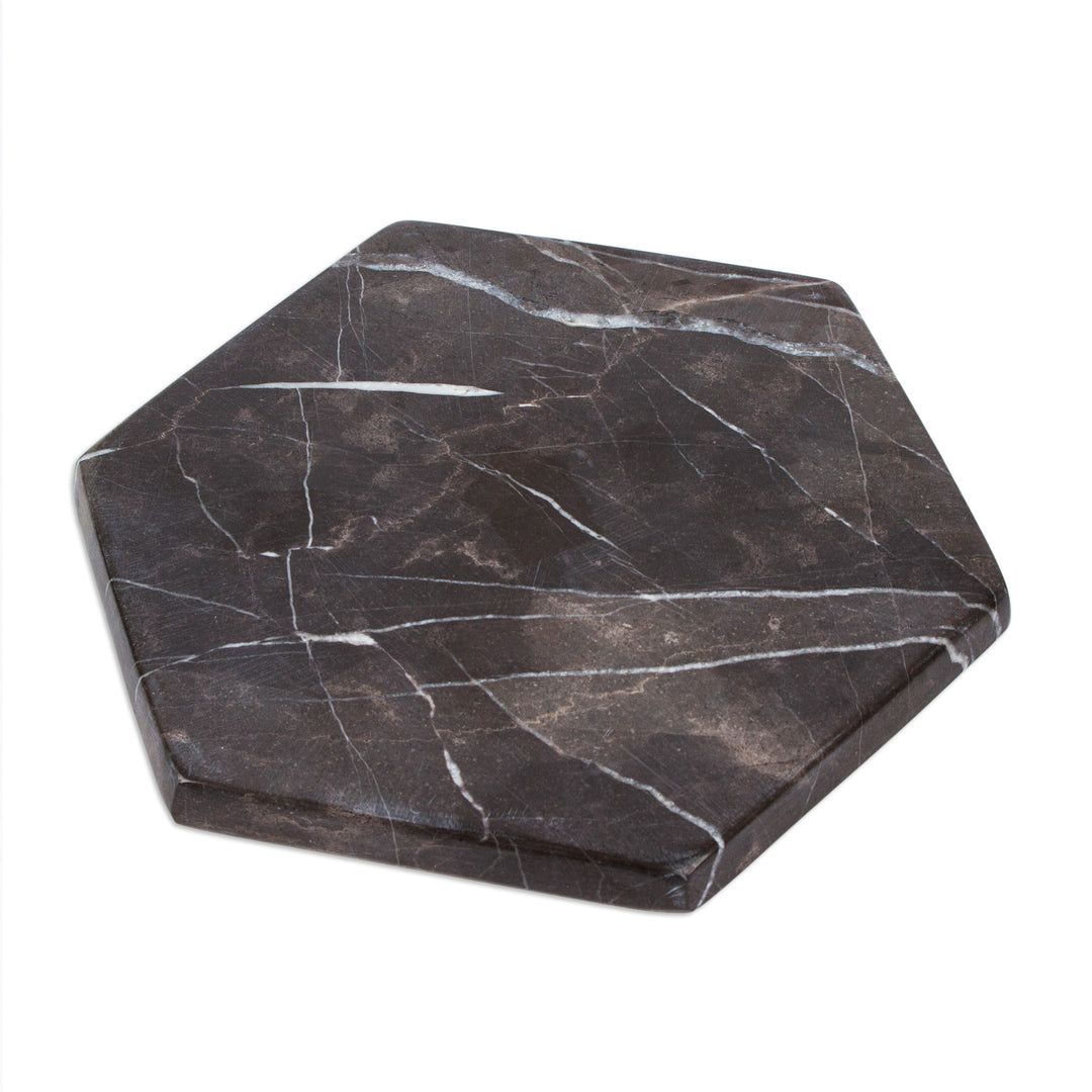 Black Marble Cheese or Chopping Board from Mexico - Hexagon in Black