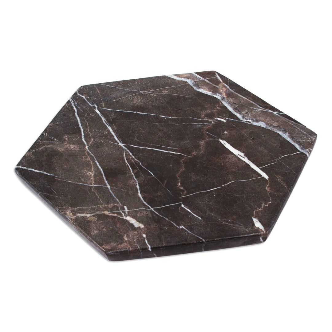 Black Marble Cheese or Chopping Board from Mexico - Hexagon in Black