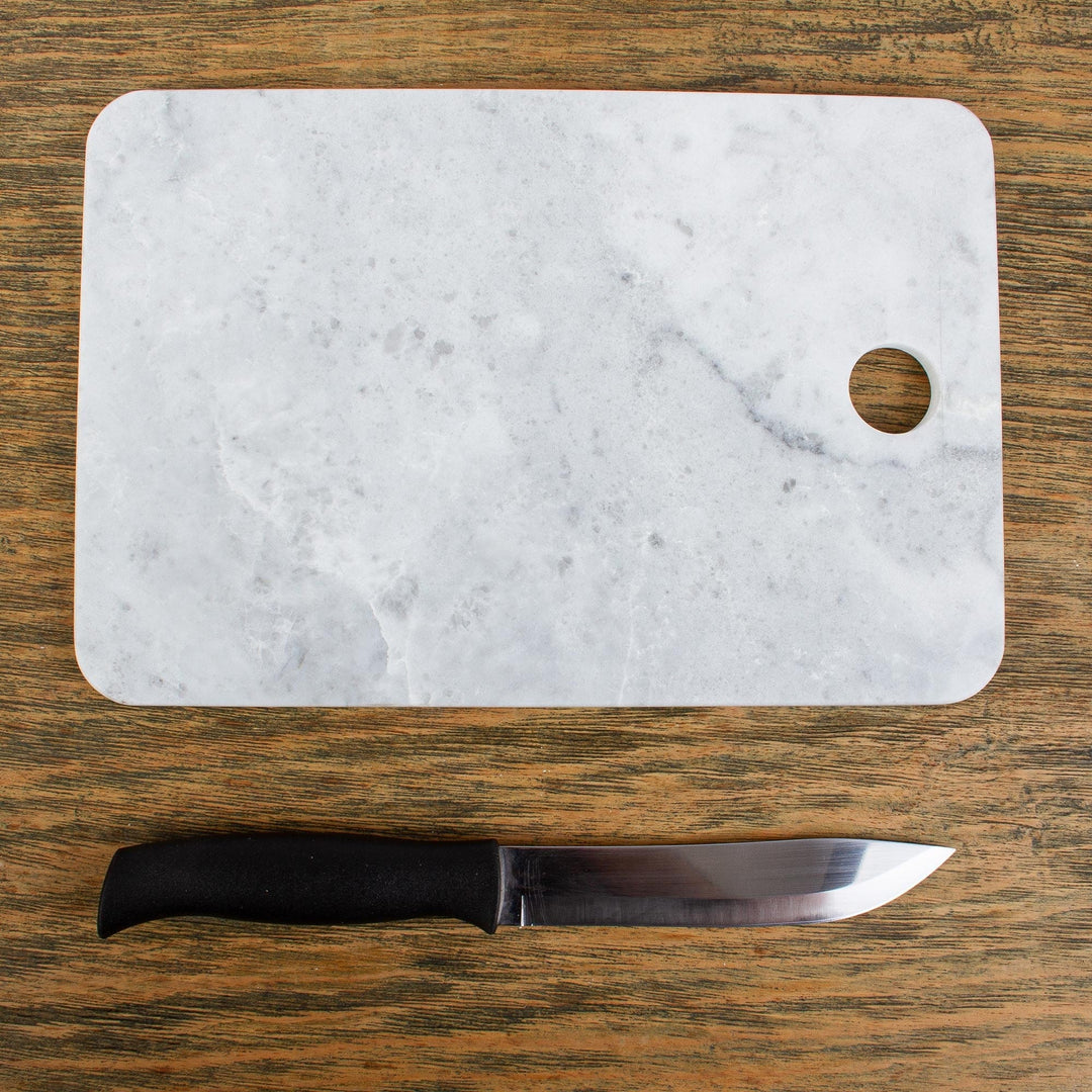White and Grey Marble Cutting Board Handmade in Mexico - Mesa in White