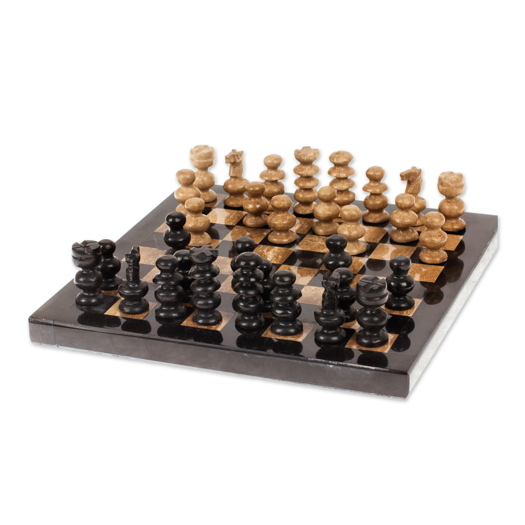 Onyx and Marble Mini Chess Set Handcrafted in Mexico - Coffee and Mocha