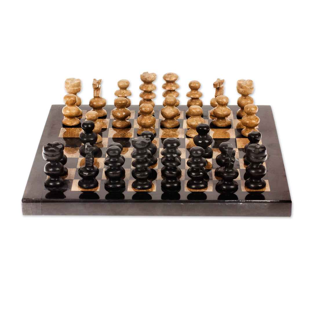 Onyx and Marble Mini Chess Set Handcrafted in Mexico - Coffee and Mocha